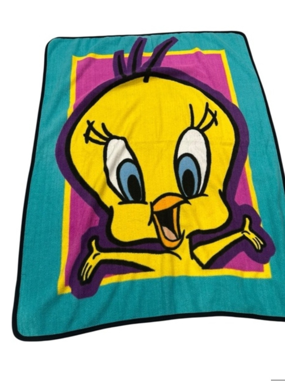 Crown Tweety Character Beach Blanket in Yellow, Teal & Purple